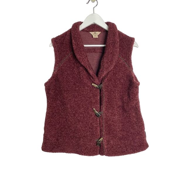 WOOLRICH Women’s Sz M Rocky Ridge Curly Fleece Toggle Button Vest in Hazelberry - Picture 1 of 7